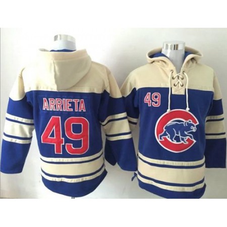 Cubs #49 Jake Arrieta Blue Sawyer Hooded Sweatshirt MLB Hoodie