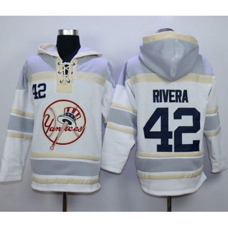 Yankees #42 Mariano Rivera White Sawyer Hooded Sweatshirt MLB Hoodie