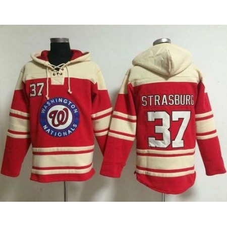 Nationals #37 Stephen Strasburg Red Sawyer Hooded Sweatshirt MLB Hoodie