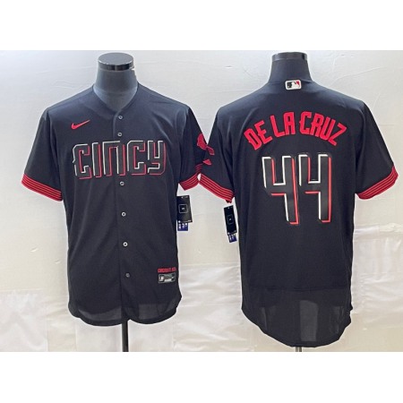 Men's Cincinnati Reds #44 Elly De La Cruz Black 2023 City Connect Flex Base Stitched Jersey