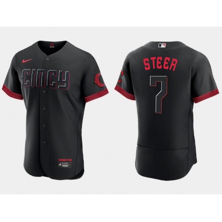 Men's Cincinnati Reds #7 Spencer Steer Black 2023 City Connect Flex Base Stitched Jersey