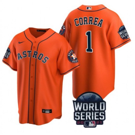 Men's Houston Astros #1 Carlos Correa 2021 Orange World Series Cool Base Stitched Baseball Jersey