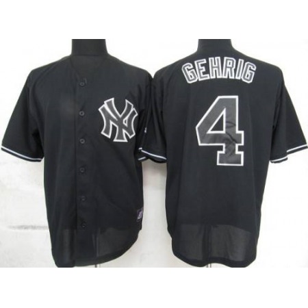 Yankees #4 Lou Gehrig Black Fashion Stitched MLB Jersey