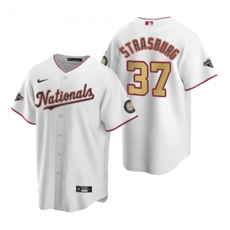 Men's Washington Nationals #37 Stephen Strasburg White 2020 Gold Program Stitched Championship Jersey