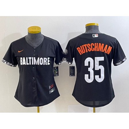 Women's Baltimore Orioles #35 Adley Rutschman Black 2023 City Connect Stitched Baseball Jersey(Run Small)