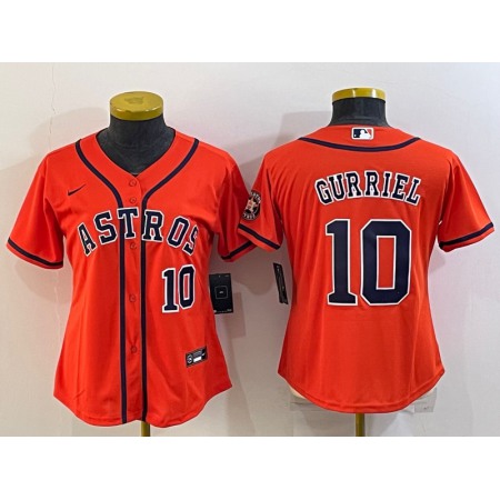 Women's Houston Astros #10 Yuli Gurriel Orange With Patch Cool Base Stitched Baseball Jersey(Run Small)