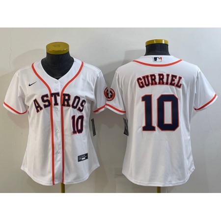 Women's Houston Astros #10 Yuli Gurriel White With Patch Cool Base Stitched Baseball Jersey(Run Small)