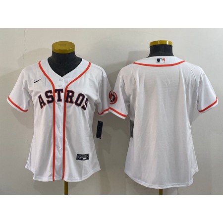 Women's Houston Astros White With Patch Cool Base Stitched Baseball Jersey(Run Small)