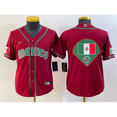 Youth Mexico Baseball 2023 Red Big Logo World Baseball Classic Stitched Jersey