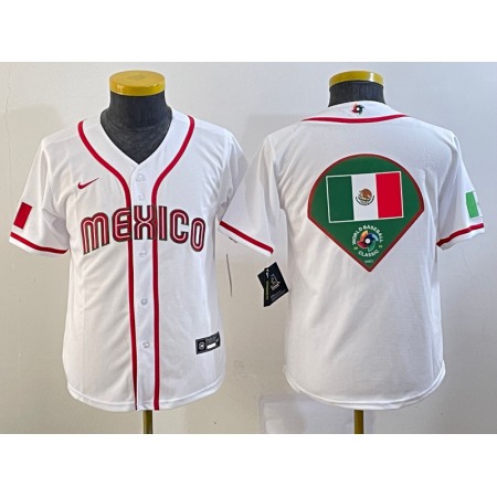 Youth Mexico Baseball 2023 White Big Logo World Baseball Classic Stitched Jersey