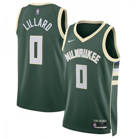 Men's Milwaukee Bucks #0 Damian Lillard Green Icon Edition Stitched Basketball Jersey