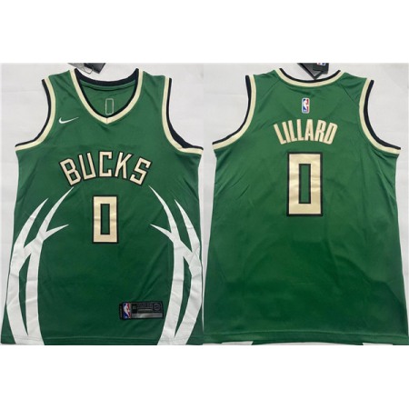 Men's Milwaukee Bucks #0 Damian Lillard Green Icon Edition Stitched Basketball Jersey