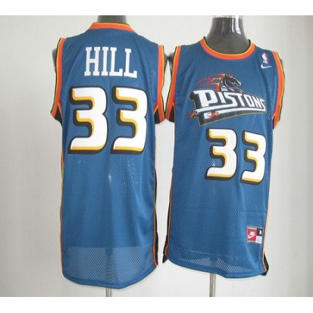 Pistons #33 Hill Blue Throwback Stitched NBA Jersey