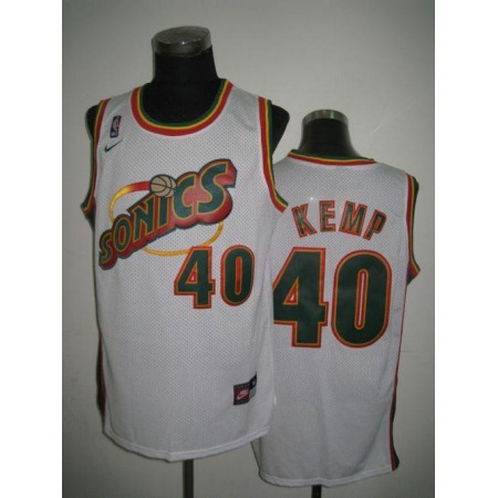 Thunder #40 Shawn Kemp White SuperSonics Throwback Stitched NBA Jersey