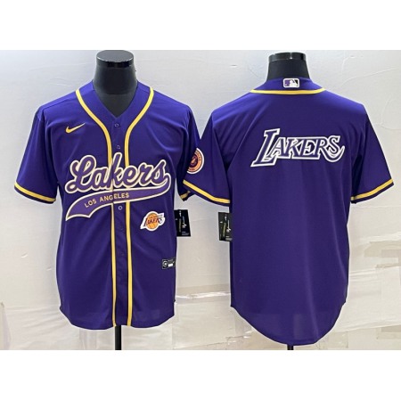 Men's Los Angeles Lakers Purple Big Logo With Patch Cool Base Stitched Baseball Jersey