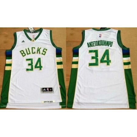 Bucks #34 Giannis Antetokounmpo White Revolution 30 Stitched NBA Jersey