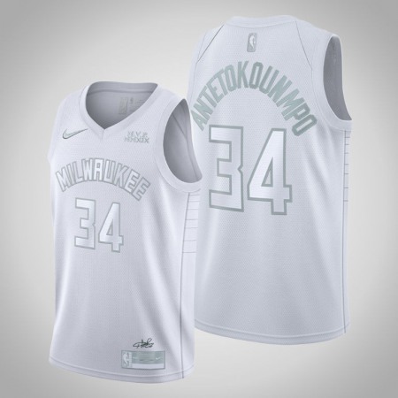 Men's Milwaukee Bucks #34 Giannis Antetokounmpo White Stitched MVP Jersey