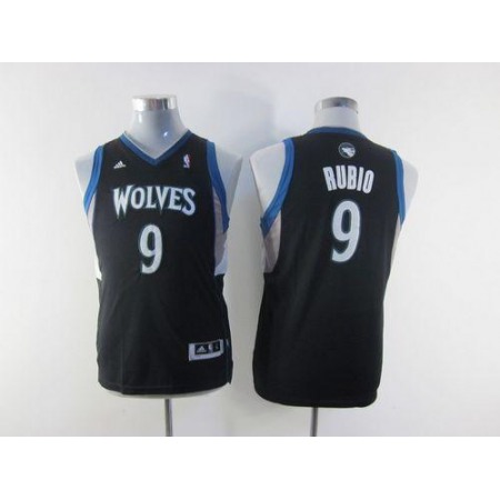 Timberwolves #9 Ricky Rubio Black Stitched Youth NBA Jersey