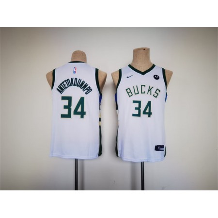 Youth Milwaukee Bucks #34 Giannis Antetokounmpo White Stitched Basketball Jersey