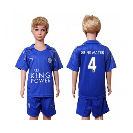 Leicester City #4 Drinkwater Home Kid Soccer Club Jersey