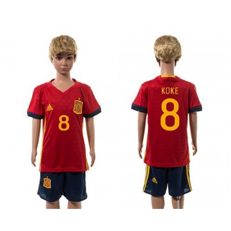 Spain #8 Koke Red Home Kid Soccer Country Jersey