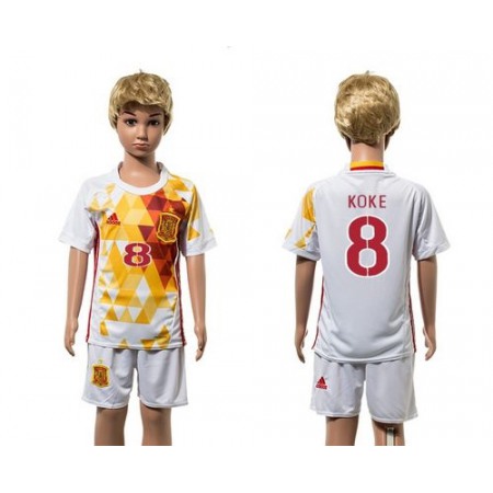 Spain #8 Koke White Away Kid Soccer Country Jersey