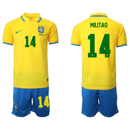 Men's Brazil #14 Militao Yellow Home Soccer Jersey Suit