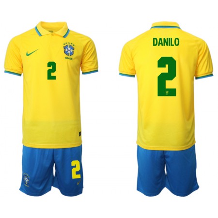 Men's Brazil #2 Danilo Yellow Home Soccer Jersey Suit