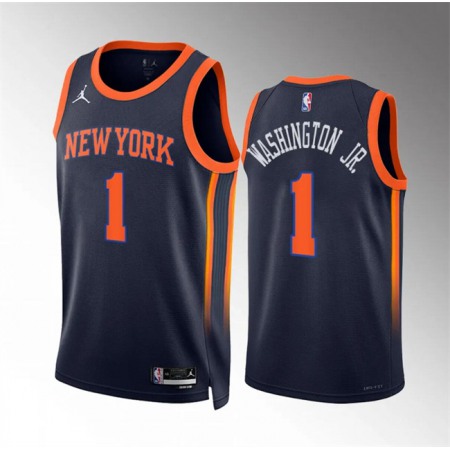 Men's New Yok Knicks #1 Duane Washington Jr Navy Statement Edition Stitched Basketball Jersey