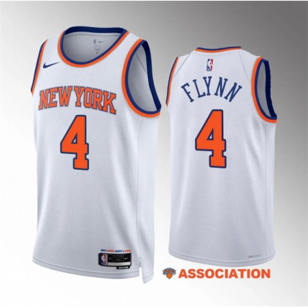 Men's New Yok Knicks #4 Malachi Flynn White Association Edition Stitched Basketball Jersey