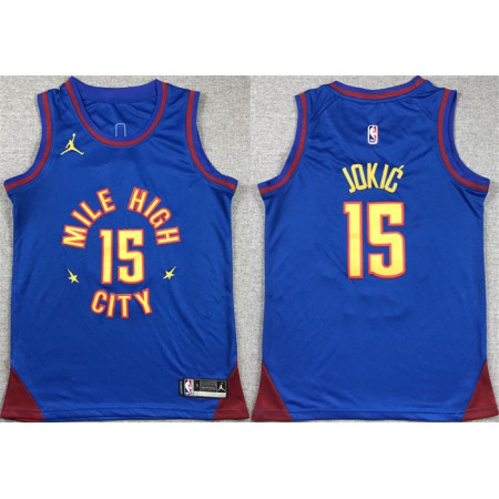 Youth Denver Nuggets #15 Nikola Jokic Blue Stitched Basketball Jersey