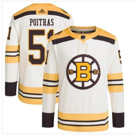 Men's Boston Bruins #51 Matthew Poitras Cream 100th Anniversary Stitched Jersey