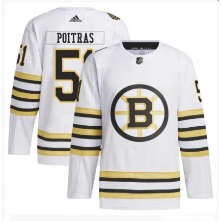 Men's Boston Bruins #51 Matthew Poitras White 100th Anniversary Stitched Jersey