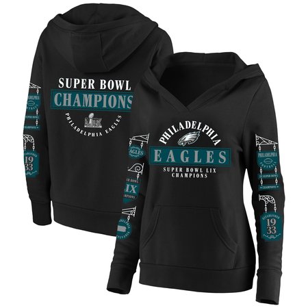 Women's Philadelphia Eagles Black Super Bowl LIX Champions Plus Size Four Piece Notch Neck Pullover Hoodie