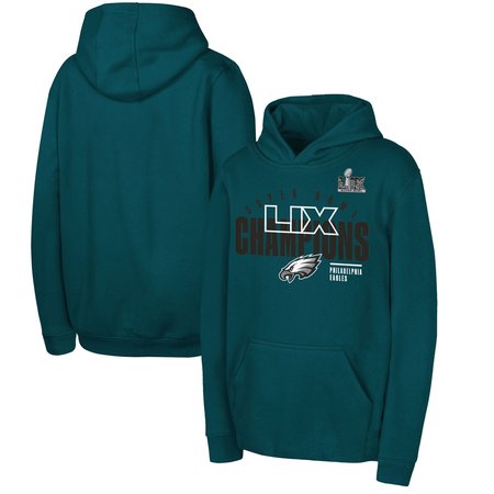 Youth Philadelphia Eagles Midnight Green Super Bowl LIX Champions Iconic Victory Pullover Hoodie