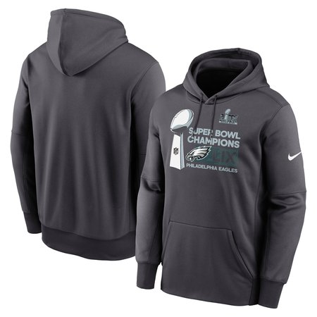 Men's Philadelphia Eagles Anthracite Super Bowl LIX Champions Locker Room Trophy Collection Club Fleece Pullover Hoodie