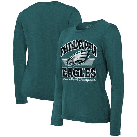 Women's Philadelphia Eagles Threads Midnight Green Super Bowl LIX Champions Coffin Corner Boyfriend Long Sleeve Tri-Blend T-Shirt