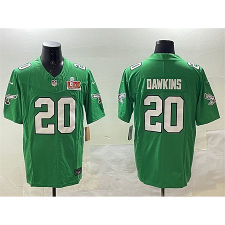 Men's Philadelphia Eagles #20 Brian Dawkins Green 2025 Super Bowl LIX Patch F.U.S.E. Throwback Vapor Untouchable Limited Stitched Football Jersey