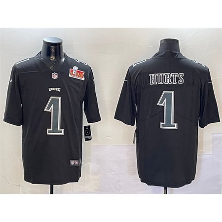 Men's Philadelphia Eagles #1 Jalen Hurts Black 2025 Super Bowl LIX Patch Fashion Vapor Untouchable Limited Stitched Football Jersey