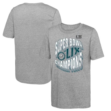 Youth Philadelphia Eagles Heather Gray Super Bowl LIX Champions Historic Win Tri-Blend T-Shirt