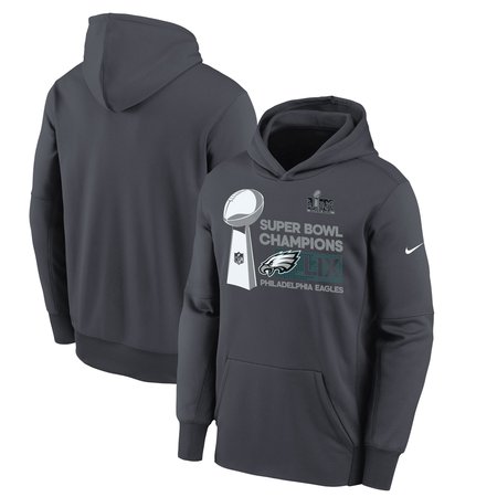 Youth Philadelphia Eagles Anthracite Super Bowl LIX Champions Locker Room Trophy Collection Fleece Pullover Hoodie