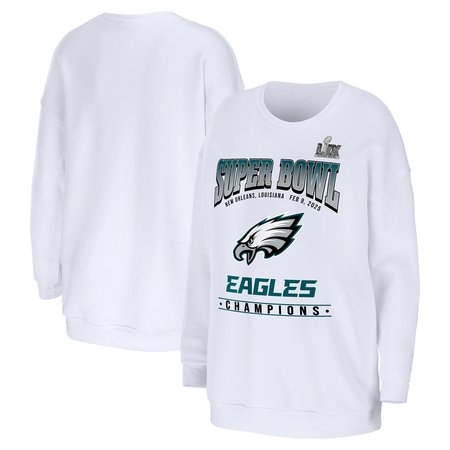 Women's Philadelphia Eagles WEAR by Erin Andrews White Super Bowl LIX Champions Fleece Pullover Sweatshirt