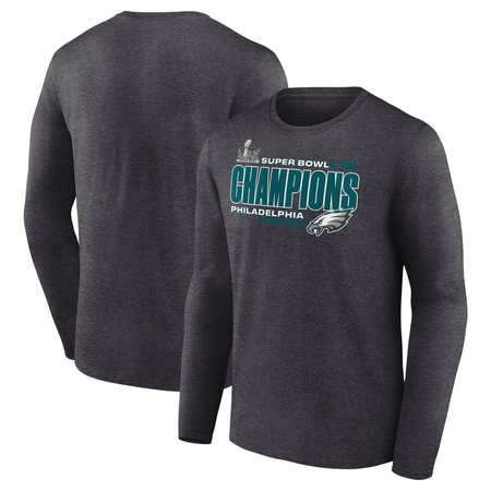 Men's Philadelphia Eagles Heather Charcoal Super Bowl LIX Champions Big & Tall Under The Lights Long Sleeve T-Shirt