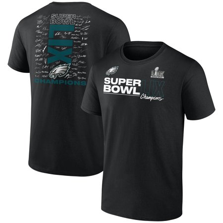 Men's Philadelphia Eagles Black Super Bowl LIX Champions Roster Autograph Signing T-Shirt