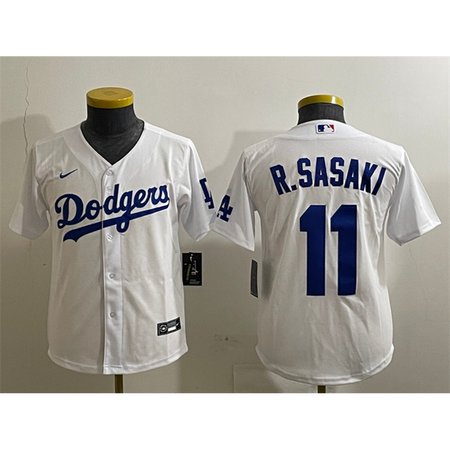 Youth Los Angeles Dodgers #11 Roki Sasaki White Cool Base Stitched Baseball Jersey