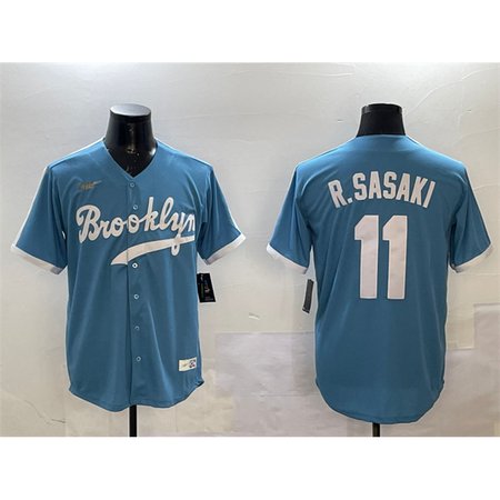 Men's Los Angeles Dodgers #11 Roki Sasaki Blue Throwback Stitched Baseball Jersey