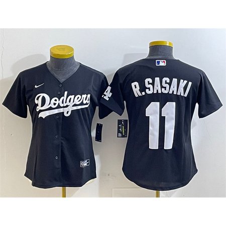 Women's Los Angeles Dodgers #11 Roki Sasaki Black Cool Base Stitched Baseball Jersey(Run Small)