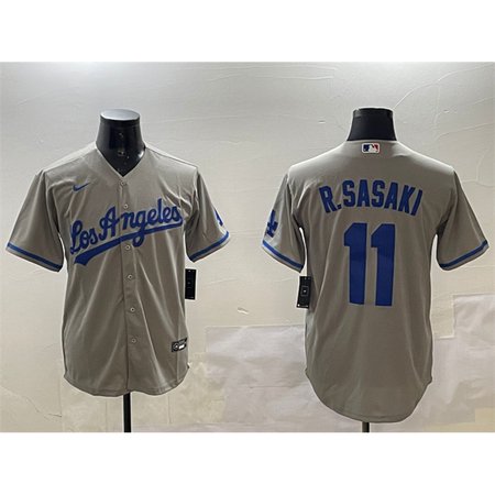 Men's Los Angeles Dodgers #11 Roki Sasaki Grey Cool Base Stitched Baseball Jersey