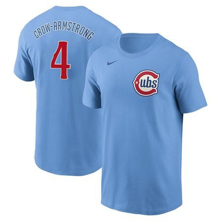 Men's Chicago Cubs #4 Pete Crow-Armstrong Baby Blue Fuse Name & Number T-Shirt