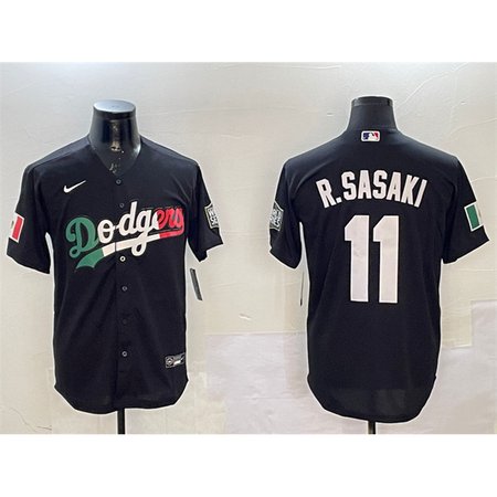 Men's Los Angeles Dodgers #11 Roki Sasaki Black Mexico With World Series Patch Cool Base Stitched Baseball Jersey